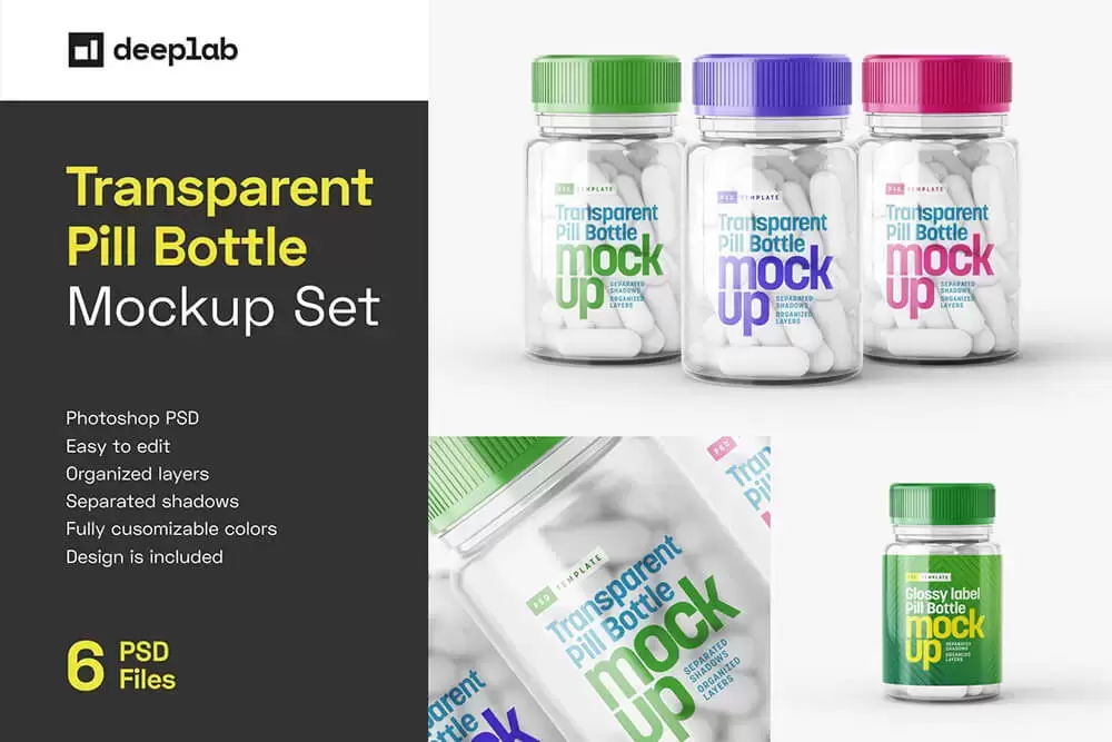 透明药瓶品牌包装设计样机集 (psd)免费下载插图