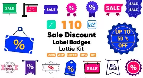 AE模板-110组宣传促销打折徽章标签矢量图形动画 Sale Discount Label Lottie Badges插图