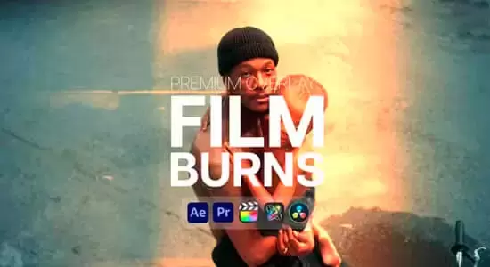 AE/PR模板-复古胶片刮痕灼烧闪光纹理叠加视觉特效 Premium Overlays Film Burn插图
