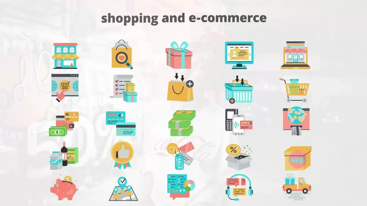 购物和电子商务平面动画图标AE模板视频下载插图