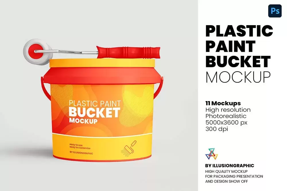 塑料油漆桶包装设计样机 (psd)免费下载插图