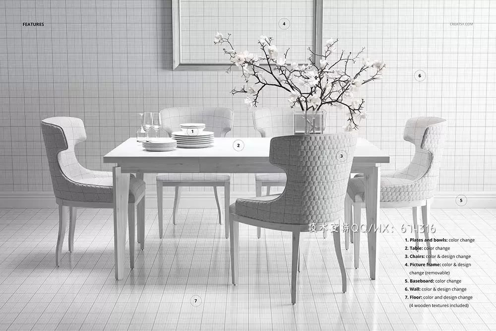 饭厅餐桌椅子图案设计样机集 (psd)免费下载插图3