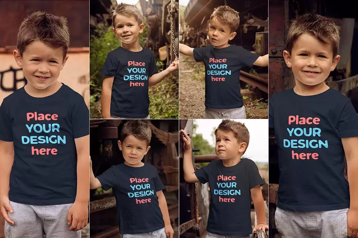 清新可爱小男孩儿童服装T恤背心VI设计样机展示模型mockups免费下载插图6
