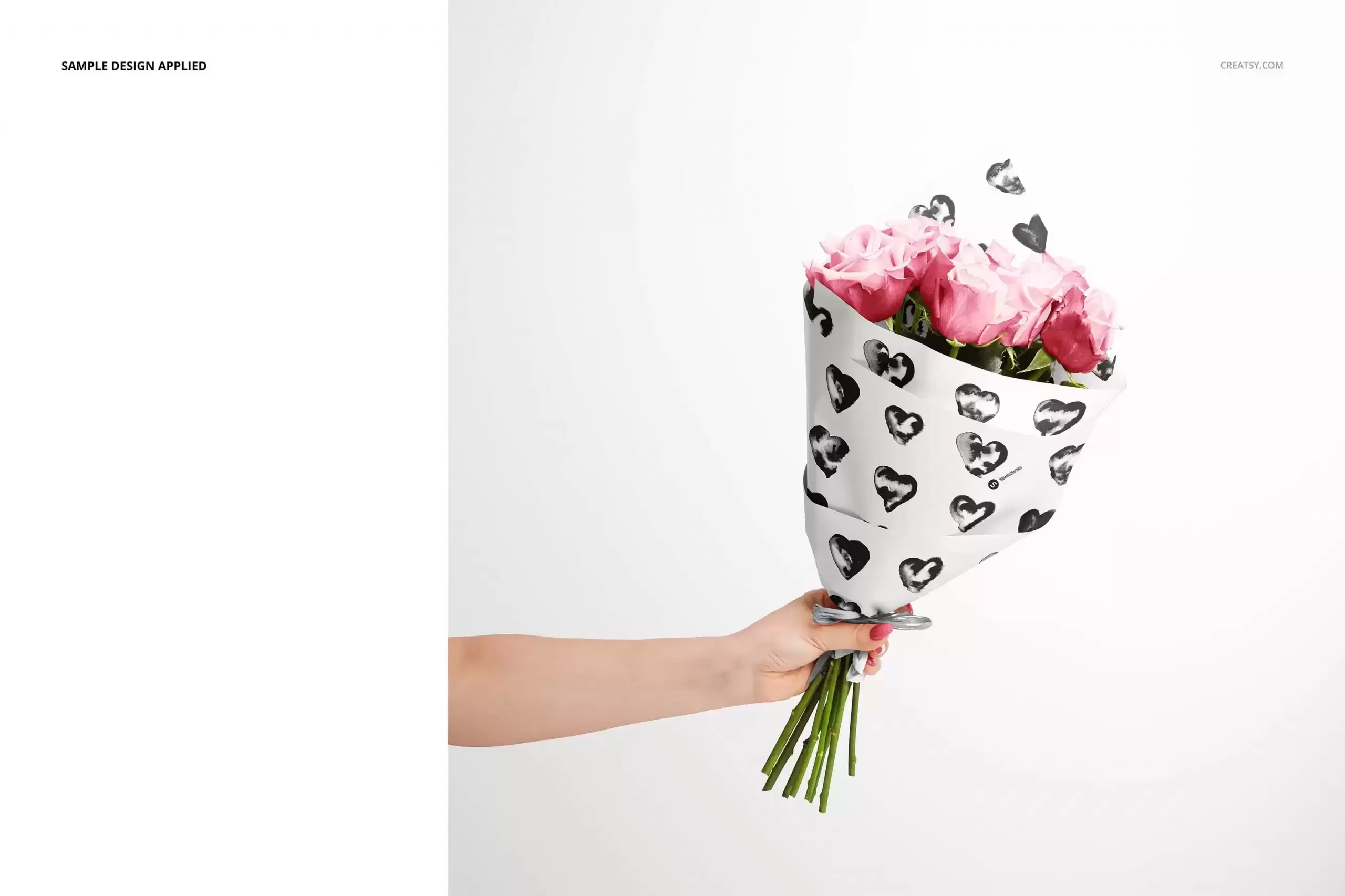 玫瑰花束包装纸图案设计样机免费下载插图3