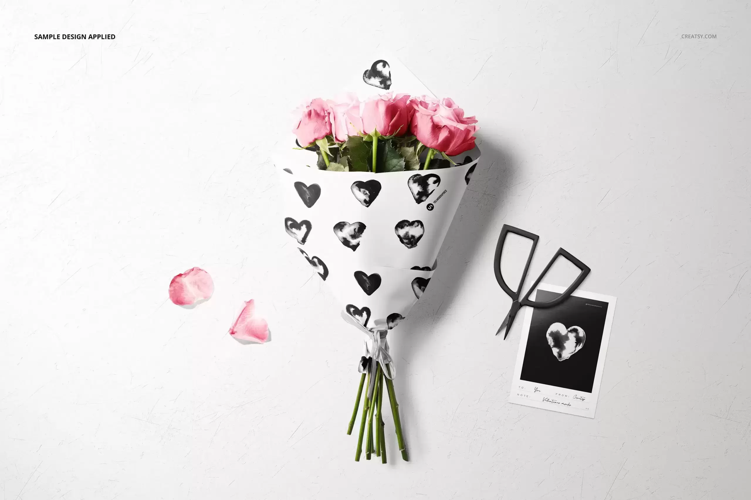 玫瑰花束包装纸图案设计样机免费下载插图4
