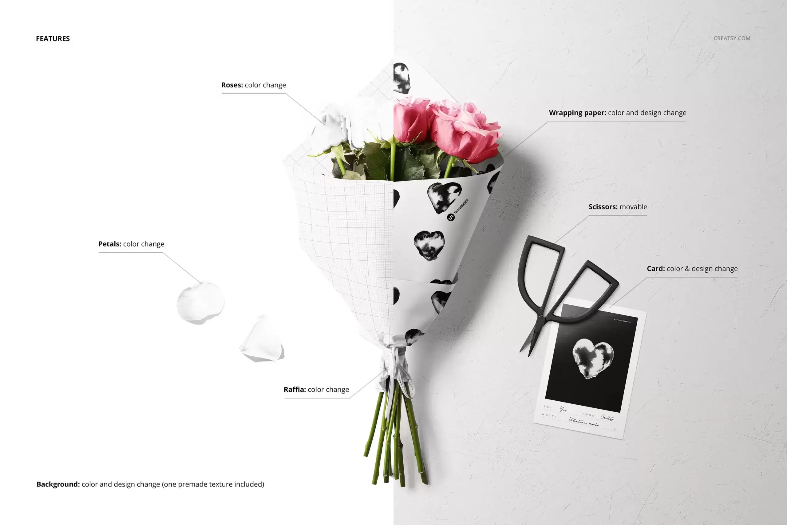 玫瑰花束包装纸图案设计样机免费下载插图6