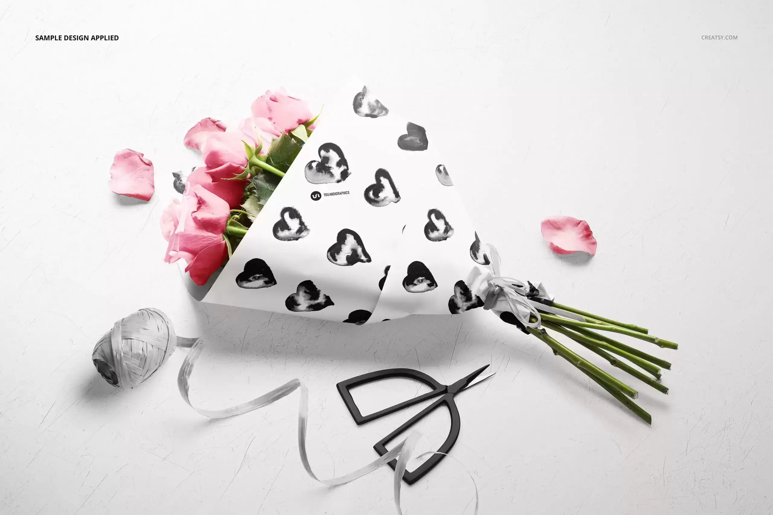 玫瑰花束包装纸图案设计样机免费下载插图5