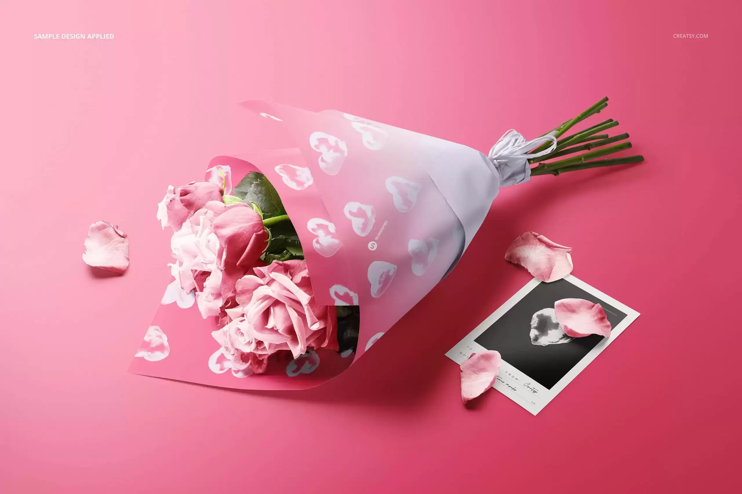 玫瑰花束包装纸图案设计样机免费下载插图2
