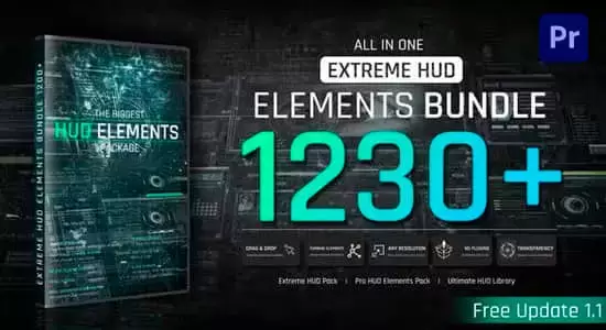 PR模板-1230组未来科技感HUD信息图形UI展示界面动画 Extreme HUD Elements Bundle