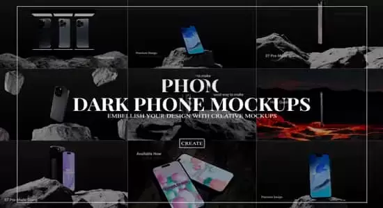 AE模板-户外岩石深色三维手机模型界面展示宣传动画 Dark Phone Mockups