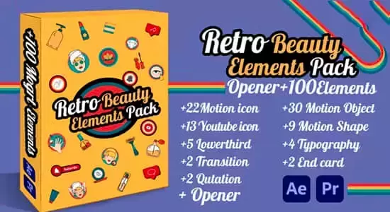 AE/PR模板脚本-美妆博主视频栏目图形包装动画预设 Retro Beauty Elements Pack