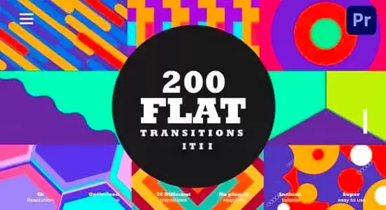 AE/PR模板-200组扁平化彩色MG图形转场动画 Flat Transitions Pack