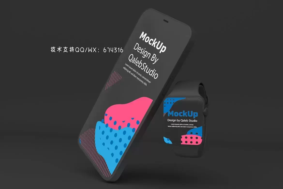 深色iPhone 12和Apple Watch APP UI样机展示模型mockups免费下载插图5