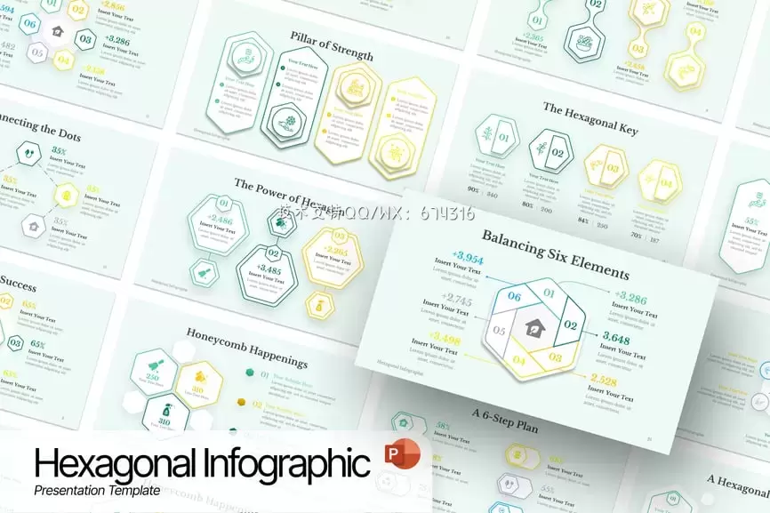 六角线图表PPT模版 (PPTX)免费下载