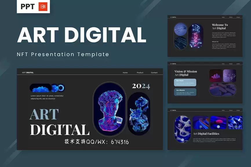 艺术数字 – NFT  PPT模板 (PPTX)免费下载