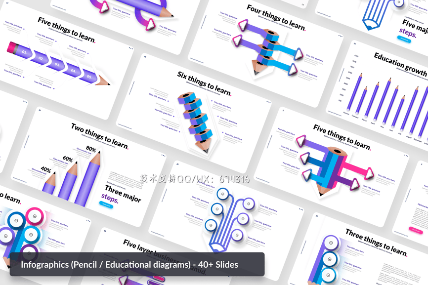 铅笔图教育图表  PPT模板 (PPTX)免费下载