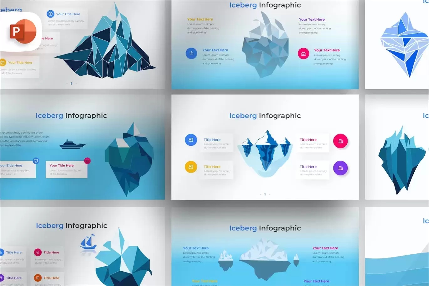 冰山概念图 PowerPoint 信息图表模板 PPT模版 (PPTX)免费下载