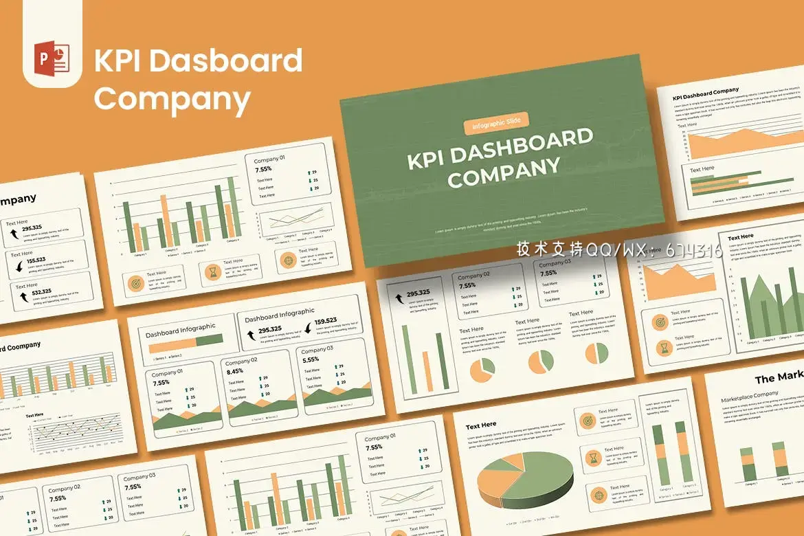 KPI 仪表板公司数据图表 PPT模版 (PPTX)免费下载