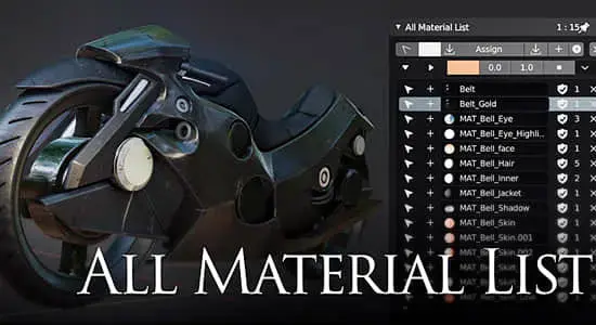 Blender插件-材质灯光摄像机场景素材列表 All Material List V2.7.7