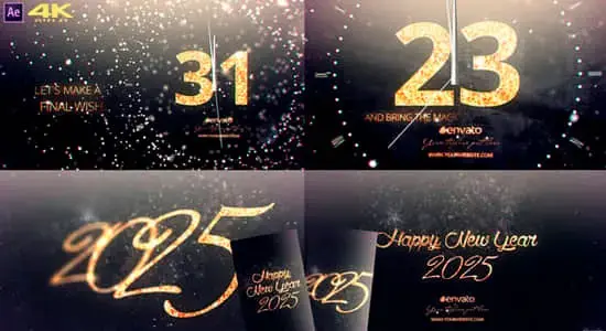 AE模板-数字时钟2025新年快乐60秒倒计时开场片头 New Year Midnight Gold Countdown