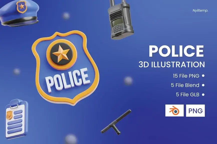 警察 3D 图 (PNG,Blend,GLB)免费下载