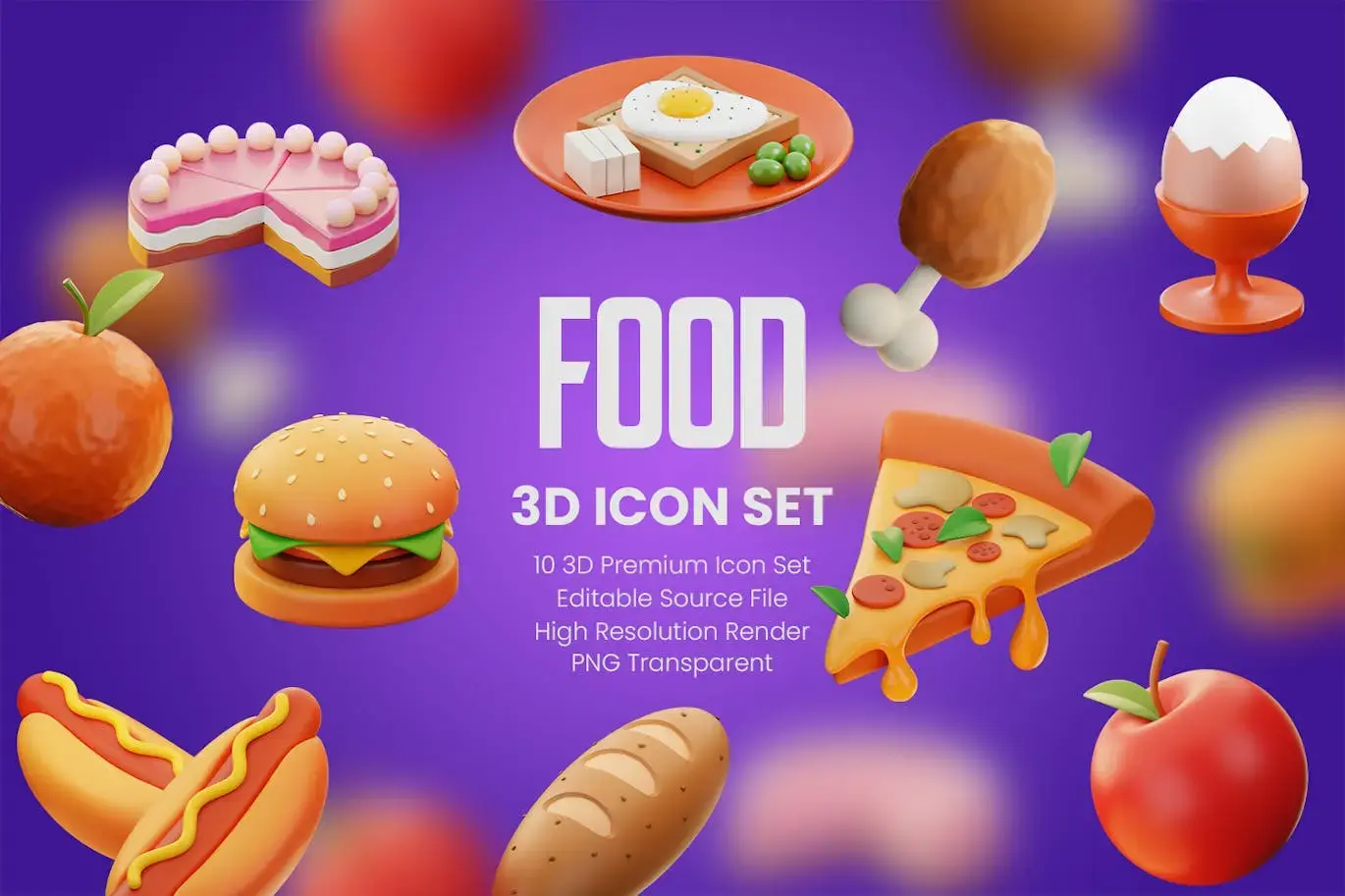 食品 3D 图标集 (PNG,blend)免费下载