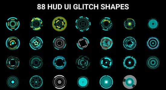 AE模板-88个科技感数据信息UI界面图形动画 HUD UI Glitch Shapes