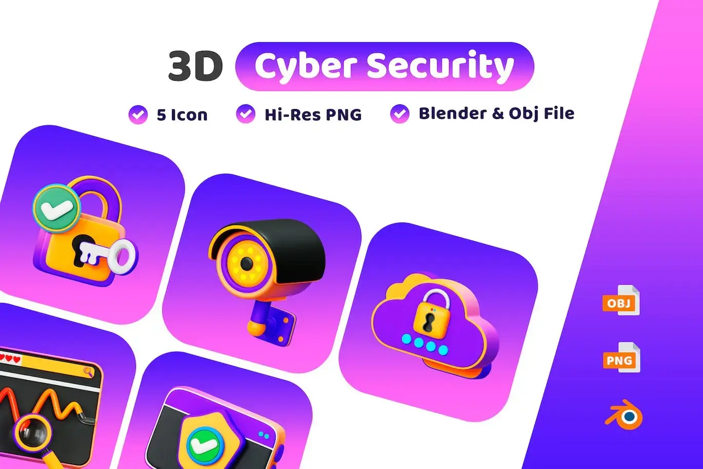 网络安全3D图标合集 (PNG,blend,obj)免费下载