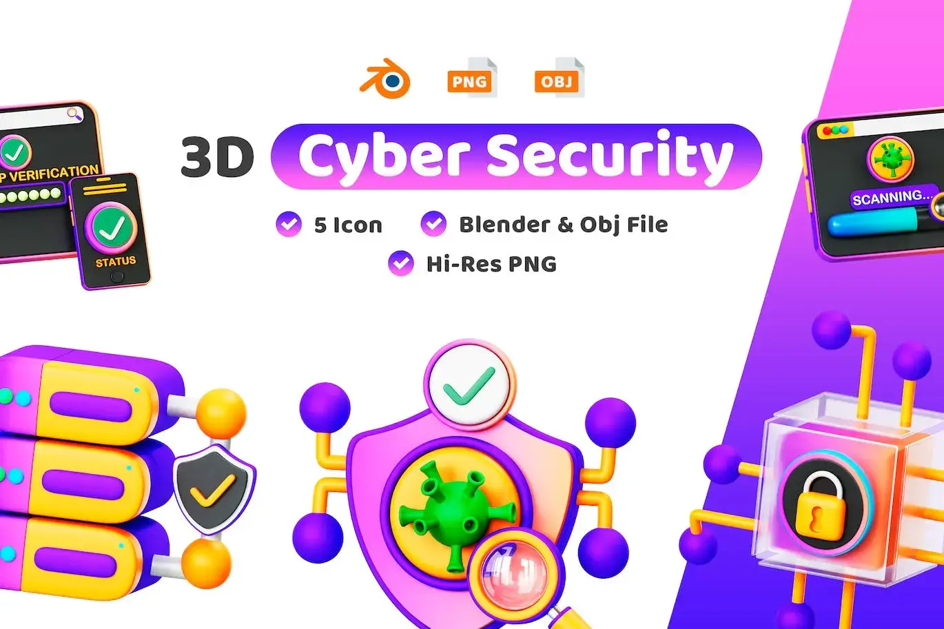 网络安全3D图标 (PNG,blend,obj)免费下载