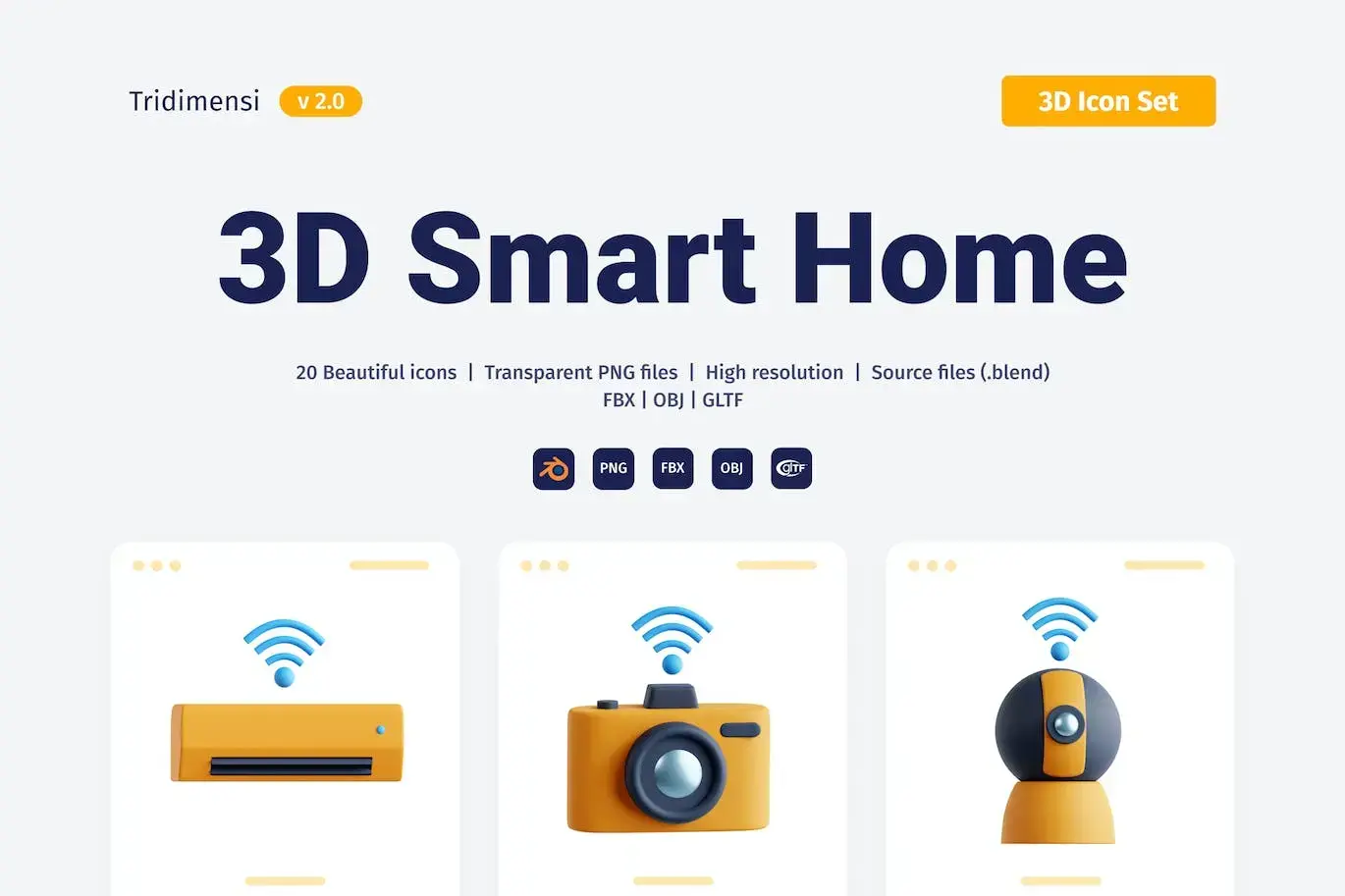 3D智能家居图标集 (Blend,FBX,obj,PNG)免费下载