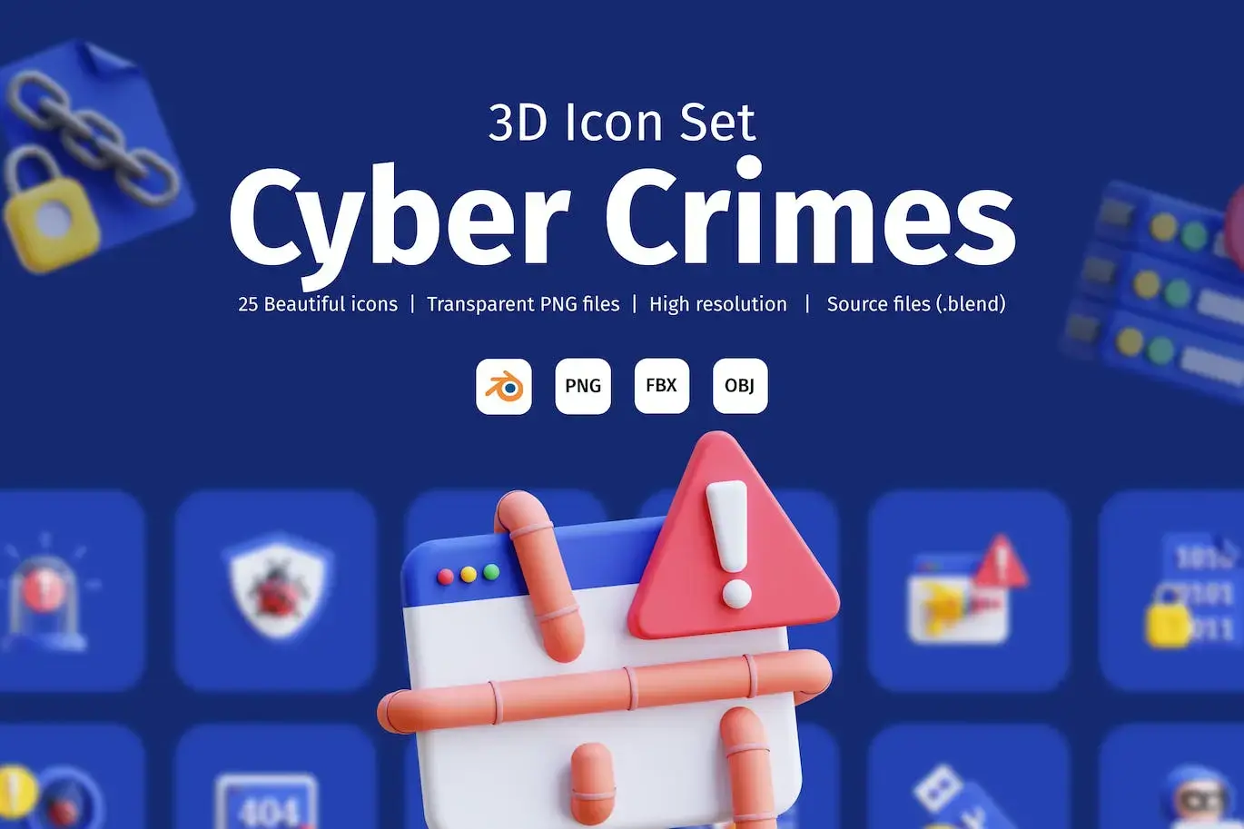Blender网络安全-3D图标集 (PNG,Blend)免费下载