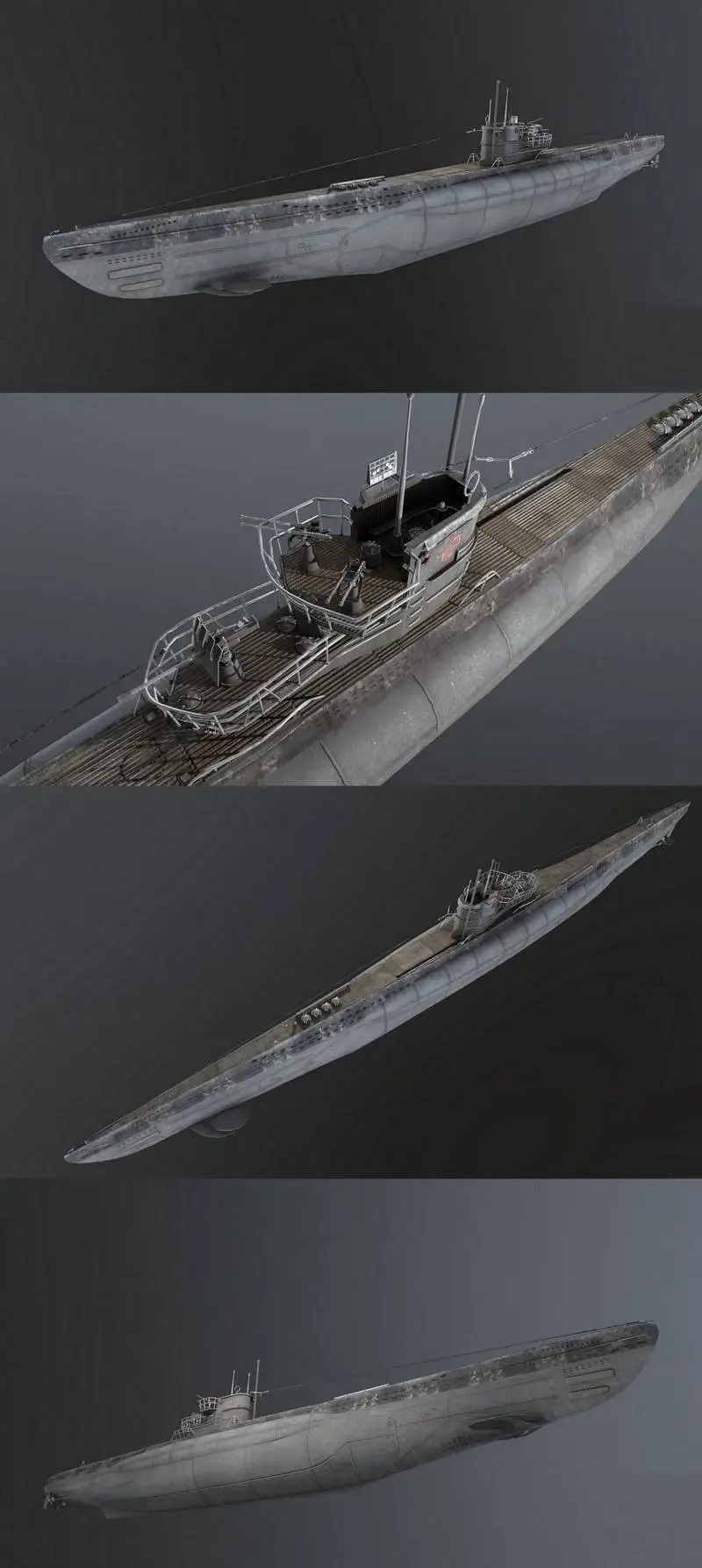 Type 7C U-995号潜水艇3D模型（OBJ,FBX,MAX）模型下载