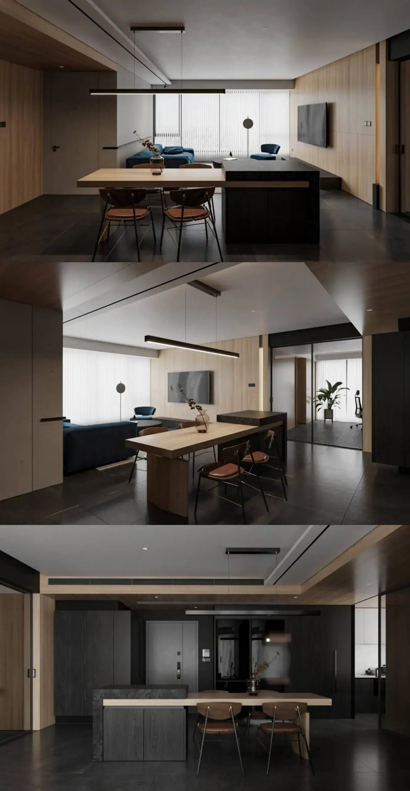 带餐厅的客厅设计极简客厅内部场景3D模型（MAX）免费下载