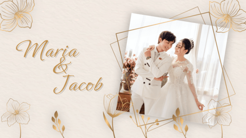 优雅的婚礼邀请与金色花卉动画婚礼邀请和明亮的AE视频