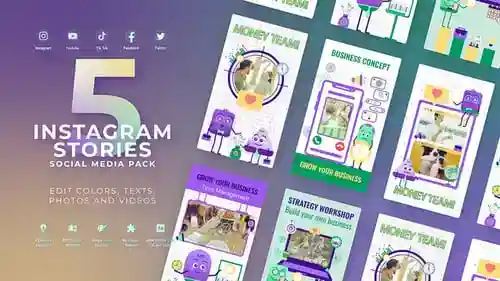 平面设计商业社交媒体故事企业解释器包动画AE视频