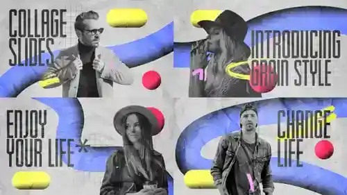 动态现代拼贴幻灯片与抽象元素视频显示AE视频