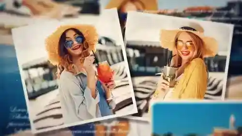 夏季旅行回忆的动态照片幻灯片抽象艺术和周年纪念AE视频