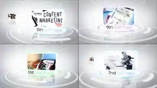 带有圆形运动图形、视频显示器的动态公司业务演示AE视频