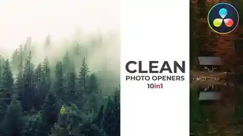 清洁照片和视频片头带徽标显示片头动画达芬奇模板