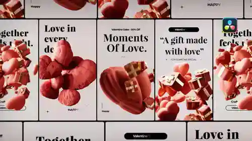 情人节3D海报-适用于DaVinci Resolve，片头ft. love & Valentine与DaVinci Resolve达芬奇模板兼容